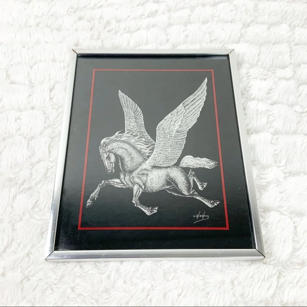 Vintage 80s Figi Giftware HW Hoag RARE Pegasus Framed Print Retro Fantasy